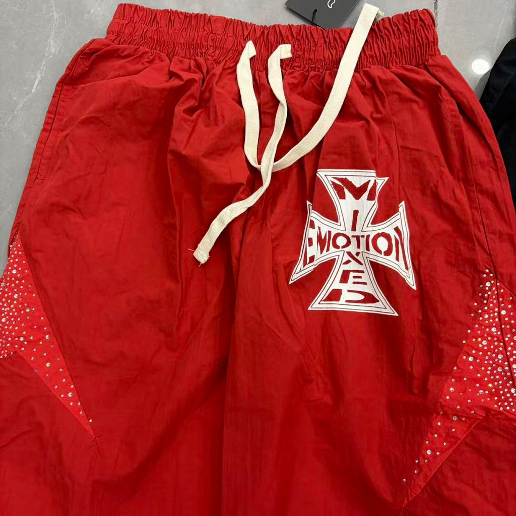 MIXED EMOTION Cross Logo Nylon-Style Casual Shorts