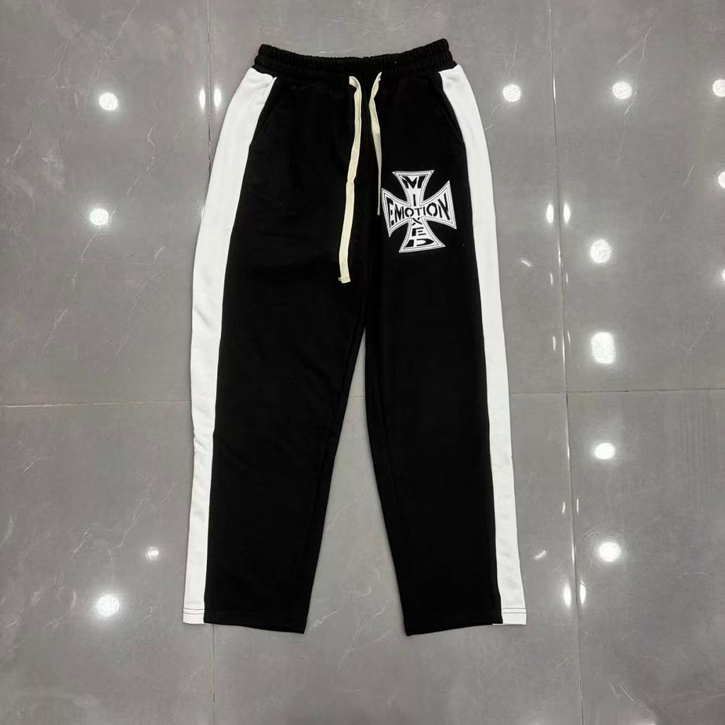 MIXED EMOTION Cross Logo Side Stripe Track Pants