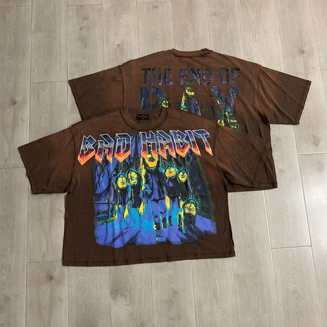 RARE PEACE Bad‑Habit Halloween Monster Graphic Cropped Oversized T‑Shirt Hover Image