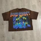 RARE PEACE Bad‑Habit Halloween Monster Graphic Cropped Oversized T‑Shirt
