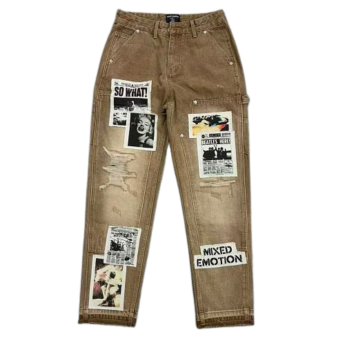 MIXED EMOTION Patchwork Graphic Carpenter Jeans Hover Image