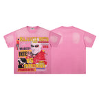 MAJESTIK Distressed Pink Graphic T-Shirt Unisex Sun-Faded Y2K Racing Pop-Art Oversized Streetwear Short Sleeve Top
