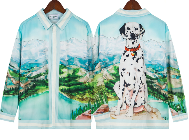 Casablanca Dalmatian Portrait Silk-Style Shirt - Blue / White Hover Image