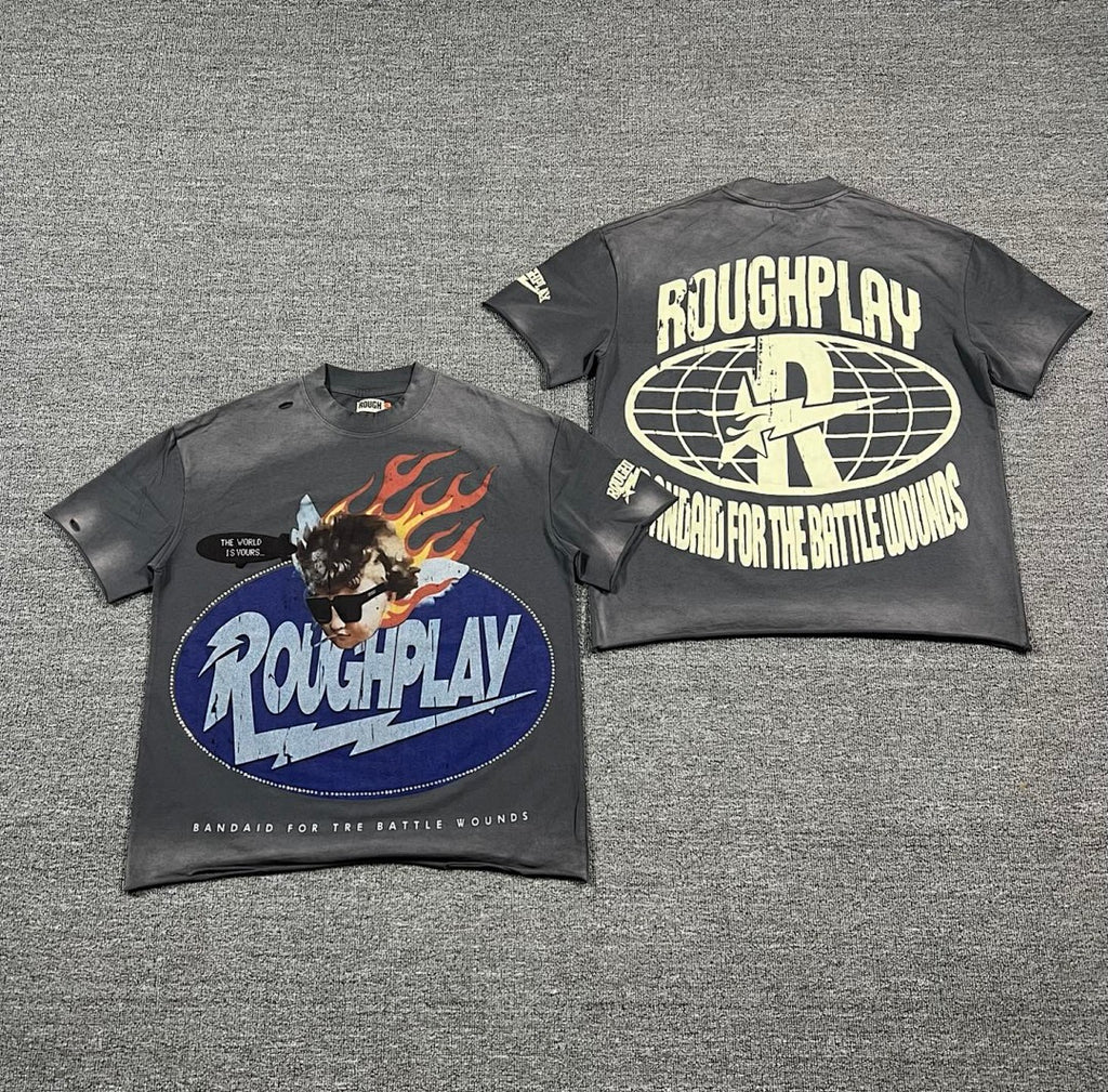 ROUGHPLAY Heavyweight Distressed Graphic Tee - Flame Oval Emblem