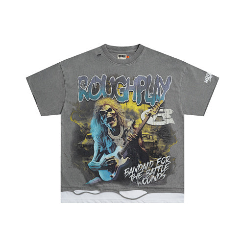 ROUGHPLAY Heavyweight Layered Graphic Tee - Electric Guitarist & Yellow Globe Main Image