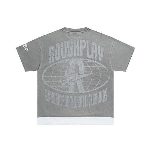 ROUGHPLAY Heavyweight Layered Graphic Tee - Faded Grey Skull & Lightning Main Image