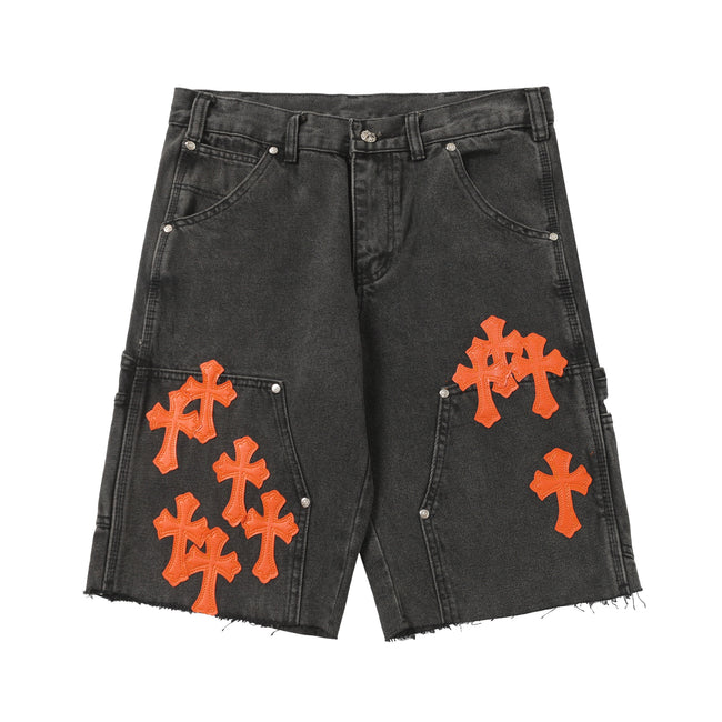 Chrome Hearts Vintage Cross Patchwork Washed Carpenter Denim Shorts 9903 Hover Image