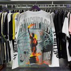 ROUGHPLAY Distressed Statue of Liberty Graphic Long Sleeve Shirt Unisex Vintage Oversized Streetwear Crewneck Top