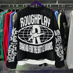 ROUGHPLAY Distressed Cyberpunk Sports Car Graphic Long Sleeve Shirt Unisex Black Oversized Streetwear Crewneck Top