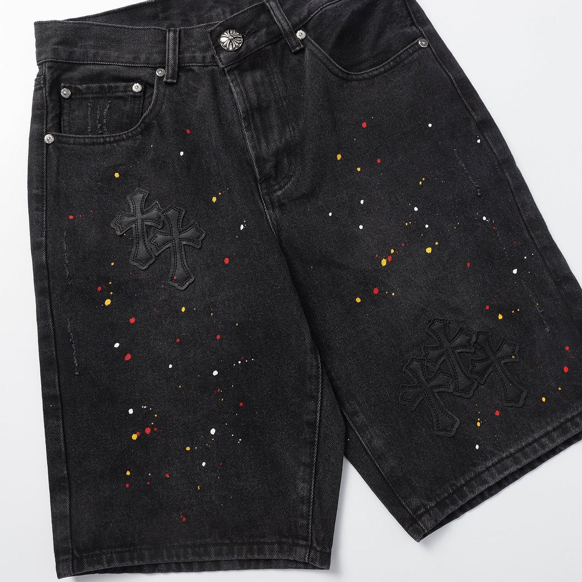 Chrome Hearts Cross Patch Embroidered & Hand-Painted Denim Shorts 9927
