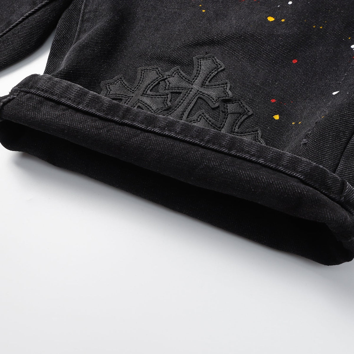 Chrome Hearts Cross Patch Embroidered & Hand-Painted Denim Shorts 9927
