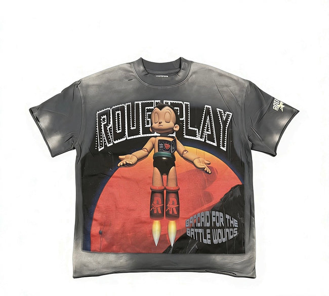 ROUGHPLAY Heavyweight Distressed Graphic Tee - Cyber Astro Boy & Crimson Moon Main Image