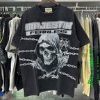 MAJESTIK Grim Reaper Skeleton Graphic T-Shirt Unisex Acid Wash Black Y2K Cyber Gothic Heavyweight Oversized Streetwear Short Sleeve Top