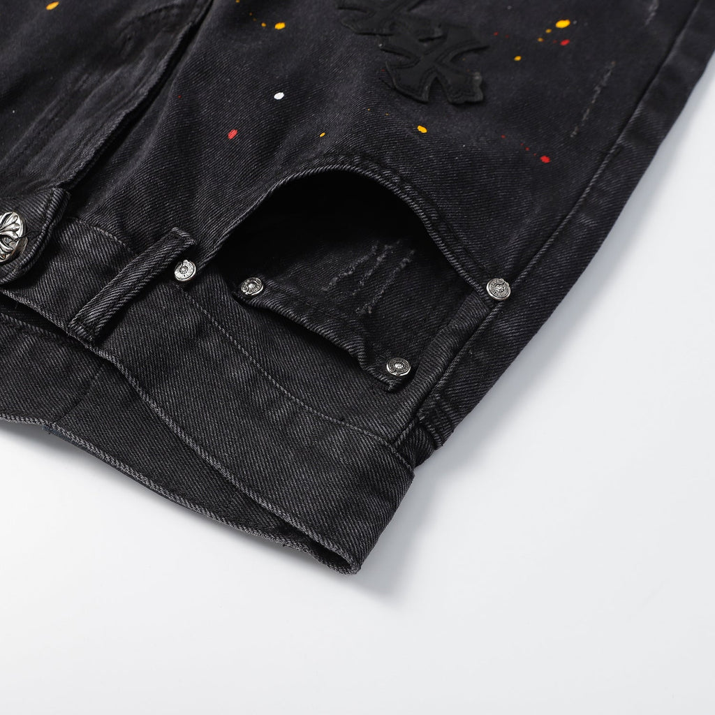 Chrome Hearts Cross Patch Embroidered & Hand-Painted Denim Shorts 9927