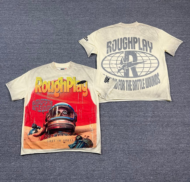 ROUGHPLAY Heavyweight Distressed Graphic Tee - Cyber Helmet & Desert Wasteland Hover Image