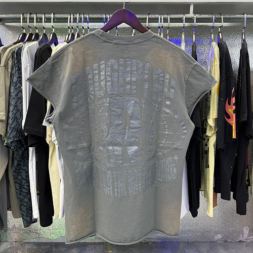 ROUGHPLAY Heavyweight Distressed Graphic Tee - Red Tank Skeleton & City Lights