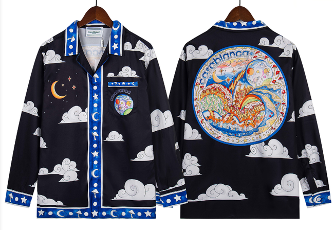 Casablanca Celestial Night Sky & Cloud Silk-Style Shirt - Black Hover Image