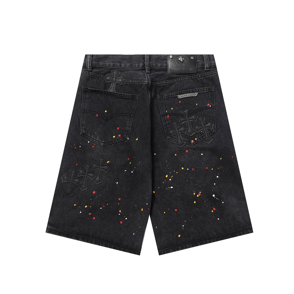 Chrome Hearts Cross Patch Embroidered & Hand-Painted Denim Shorts 9927