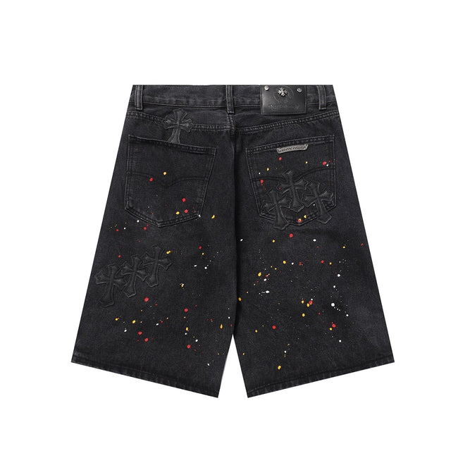 Chrome Hearts Cross Patch Embroidered & Hand-Painted Denim Shorts 9927 Main Image