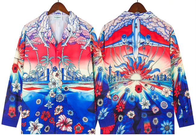 Casablanca Sunset Floral & Racing Silk-Style Shirt - Red / Blue Hover Image