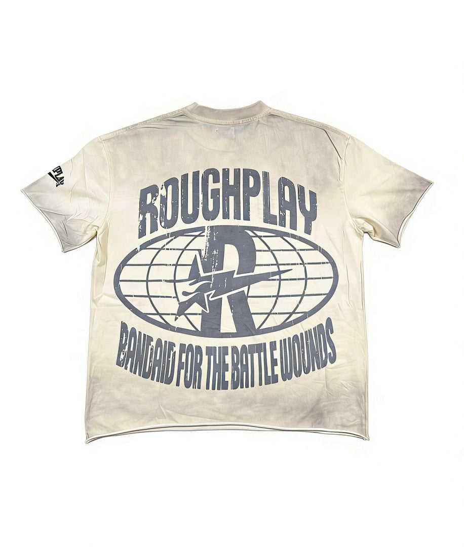ROUGHPLAY Heavyweight Distressed Graphic Tee - Cyber Helmet & Desert Wasteland