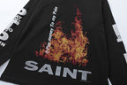 Saint Michael Fire Graphic & Sleeve Print Sweatshirt