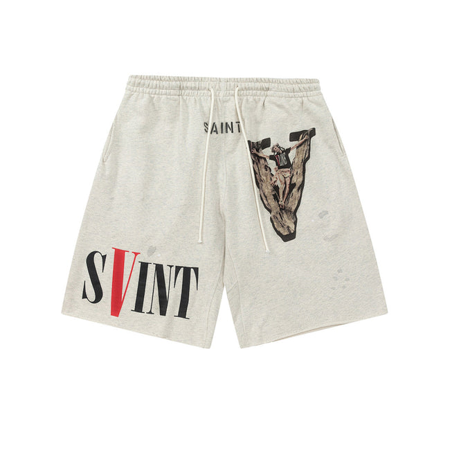 Saint Michael Praying Hands & Bold Lettering Sweat Shorts Hover Image