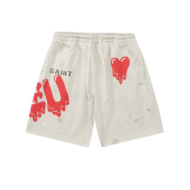 Saint Michael Dripping Heart & Lettering Graphic Sweat Shorts Hover Image