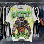 MAJESTIK Fearless Gorilla Graphic T-Shirt Unisex Off-White Y2K Electric Green Lightning Oversized Athletic Streetwear Short Sleeve Top