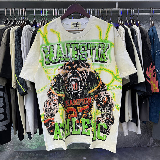 MAJESTIK Fearless Gorilla Graphic T-Shirt Unisex Off-White Y2K Electric Green Lightning Oversized Athletic Streetwear Short Sleeve Top Main Image