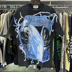 MAJESTIK Electric Lightning Fearless Graphic T-Shirt Unisex Acid Wash Black Y2K Cyber Graphic Oversized Streetwear Short Sleeve Top