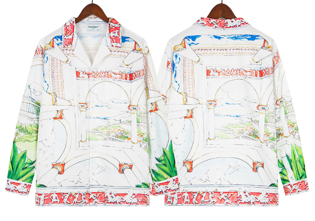 Casablanca Architectural Sketch Line-Art Silk-Style Shirt - White Hover Image