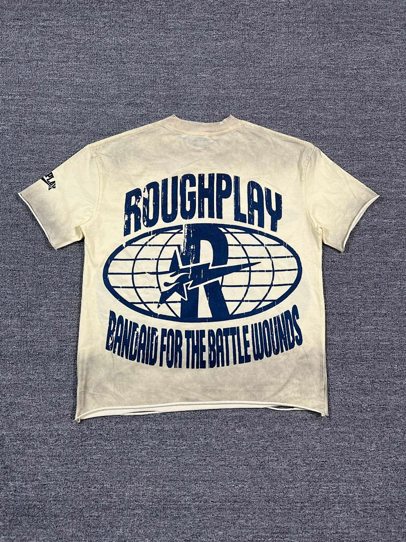 ROUGHPLAY Heavyweight Distressed Graphic Tee - Flame Oval Emblem