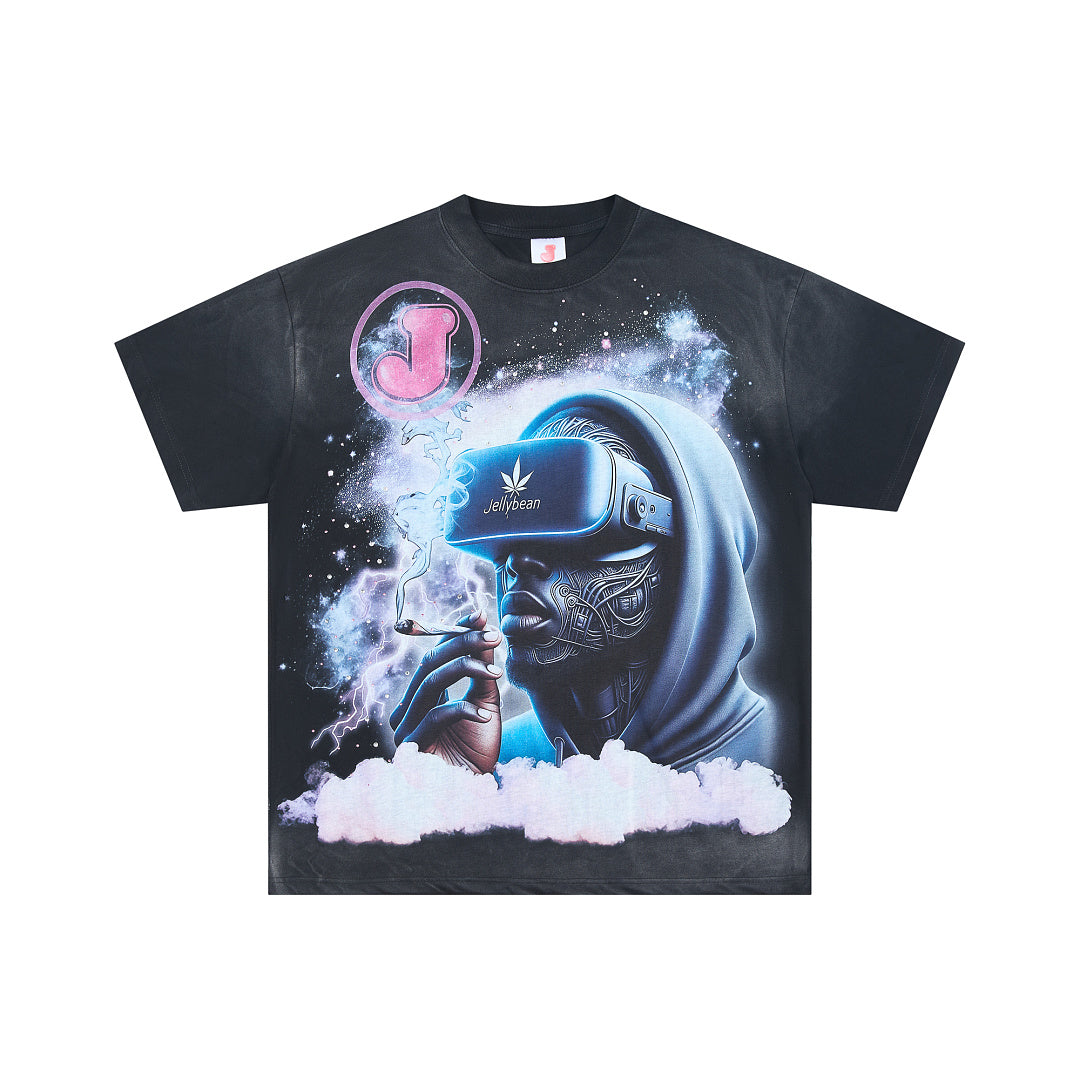 JELLYBEAN Hooded VR‑Man Galaxy Graphic Oversized T‑Shirt