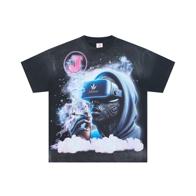 JELLYBEAN Hooded VR‑Man Galaxy Graphic Oversized T‑Shirt Main Image
