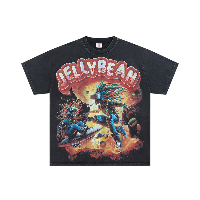 JELLYBEAN Alien Hover‑Board Space Graphic Oversized T‑Shirt Hover Image