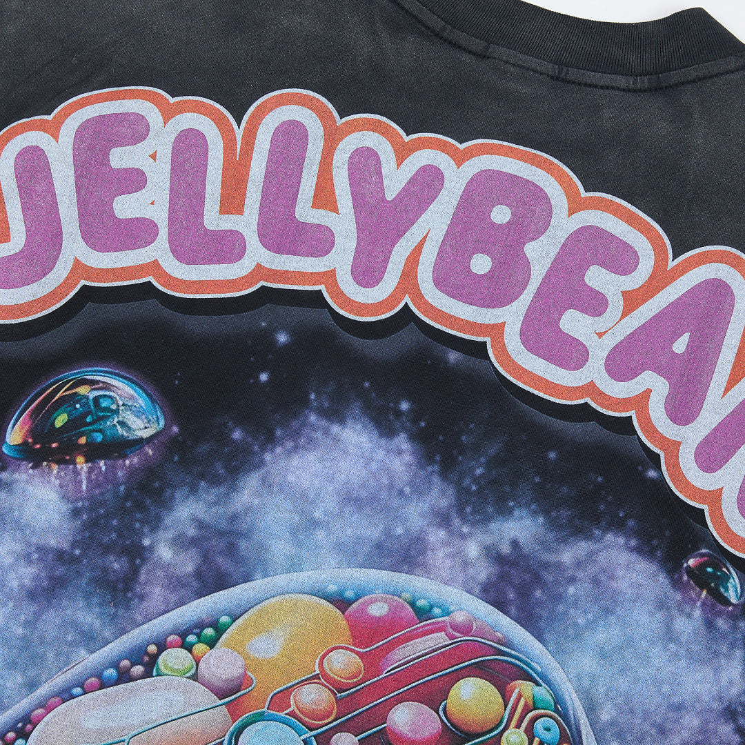 JELLYBEAN Cyborg Skull Jelly Bean Splash Graphic Oversized T‑Shirt