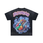 JELLYBEAN Cyborg Skull Jelly Bean Splash Graphic Oversized T‑Shirt