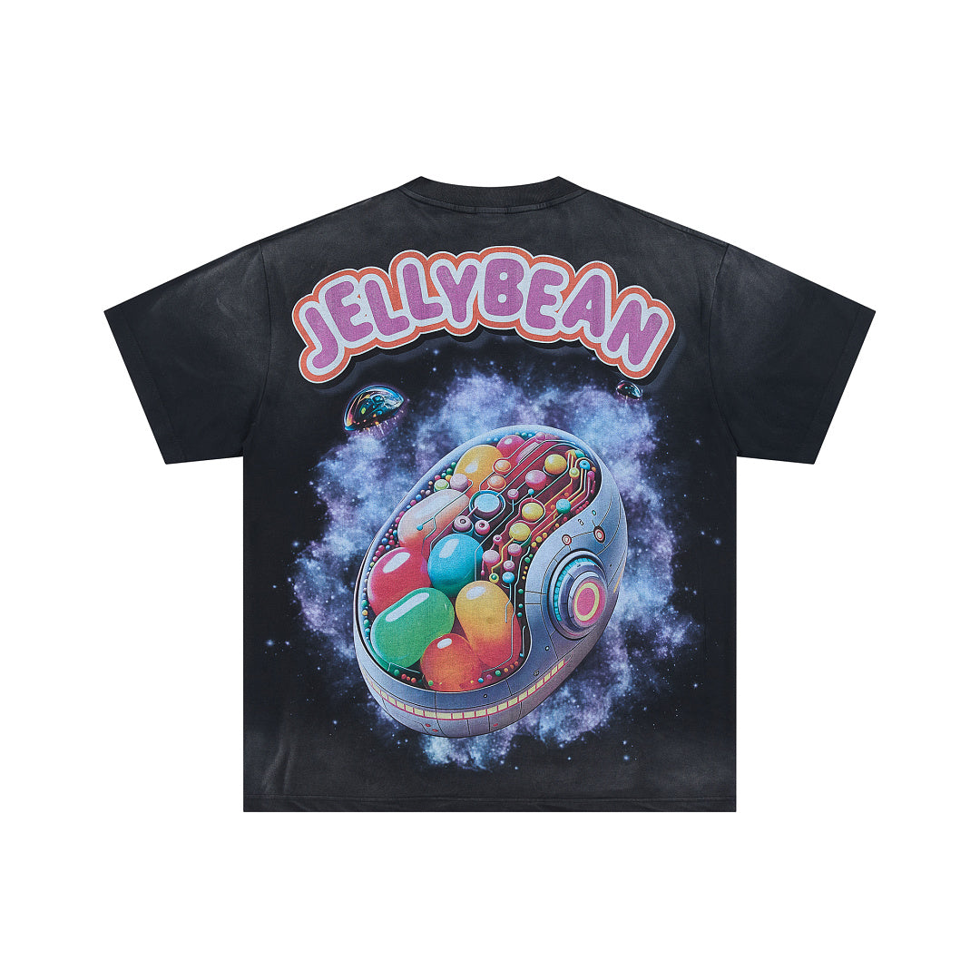 JELLYBEAN Cyborg Skull Jelly Bean Splash Graphic Oversized T‑Shirt