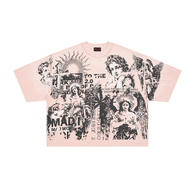 RARE PEACE Angel Collage Vintage Cropped Oversized T‑Shirt Main Image