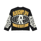 ROUGHPLAY Distressed Cyber Character Graphic Long Sleeve Shirt Unisex Black Oversized Streetwear Crewneck Top