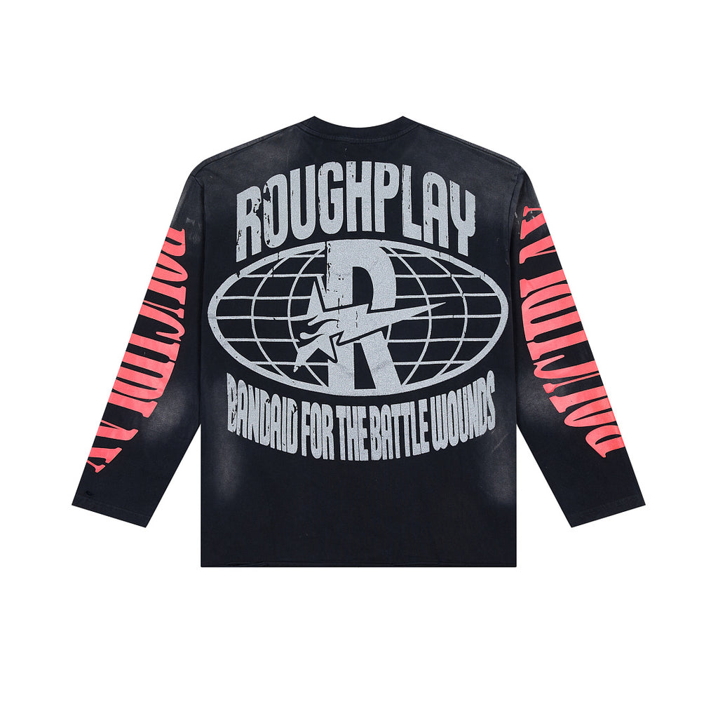ROUGHPLAY Vintage Graphic Long Sleeve Shirt Unisex Heavyweight Crewneck Sweatshirt Dark Y2K Streetwear Top