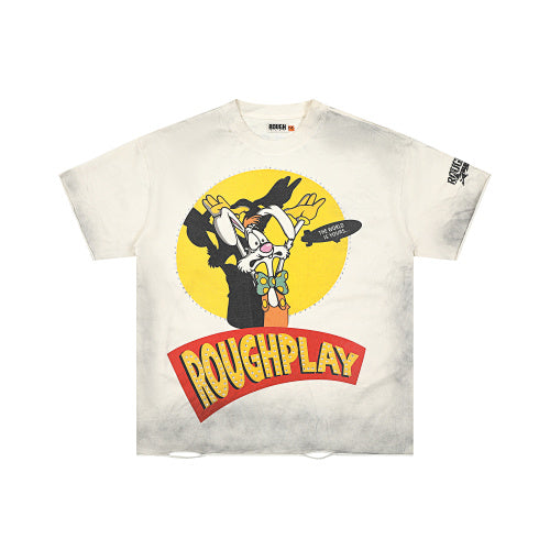 ROUGHPLAY Heavyweight Distressed Graphic Tee - Yellow Moon Cartoon Skeleton Main Image