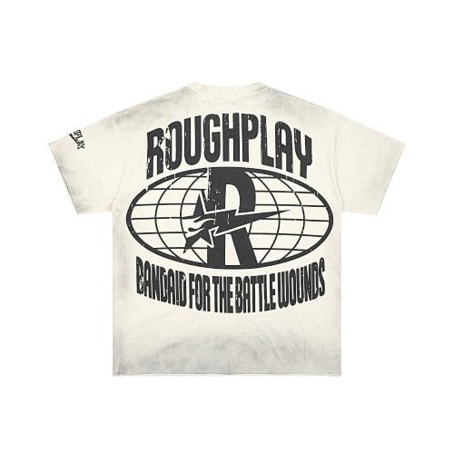 ROUGHPLAY Heavyweight Distressed Graphic Tee - Yellow Moon Cartoon Skeleton