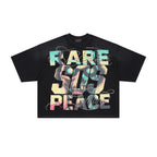 RARE PEACE SOS Monster‑Graphic Rhinestone Cropped Oversized T‑Shirt