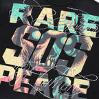 RARE PEACE SOS Monster‑Graphic Rhinestone Cropped Oversized T‑Shirt