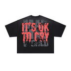 RARE PEACE Vintage‑Figure Rhinestone Cropped Oversized T‑Shirt