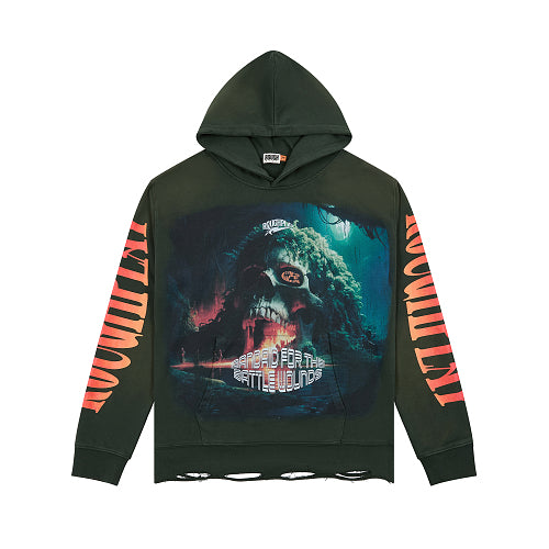 ROUGHPLAY Heavyweight Graphic Hoodie - Cyber Wave & Orange Sleeve Typography