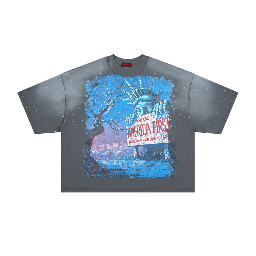 RARE PEACE Horror‑Statue‑of‑Liberty Cropped Oversized T‑Shirt