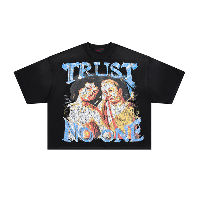 RARE PEACE Trust No One Vintage‑Angel Cropped Oversized T‑Shirt Main Image